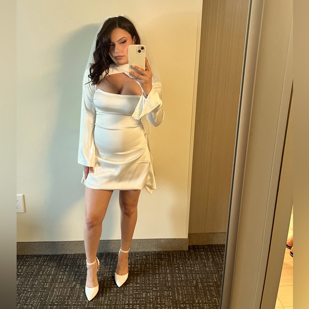 Andrea - White Draped Satin Mini Dress (XS)